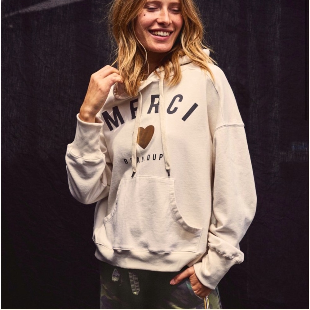SUNDRY SIZE M MERCI BEAUCOUP HOODIE SWEATSHIRT GRAPHIC METALLIC GOLD HEART SHIRT